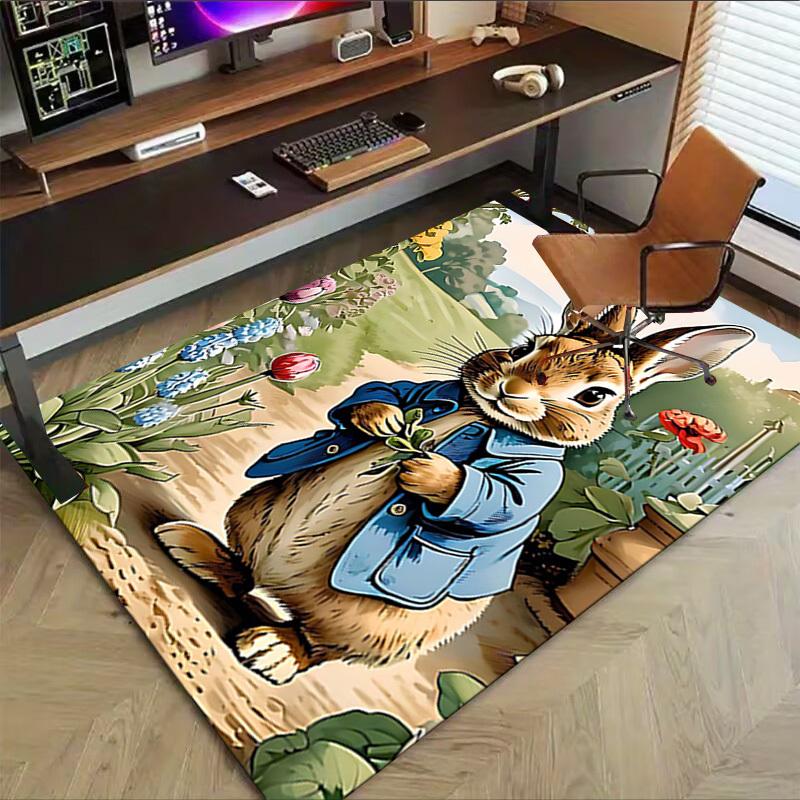 1 Stück Hase Garten Rutschfester Boden Teppich Kompatibel für Büro & Wohnzimmer & Schlafzimmer & Esszimmer - Flach - Maschinengewebt-S0383