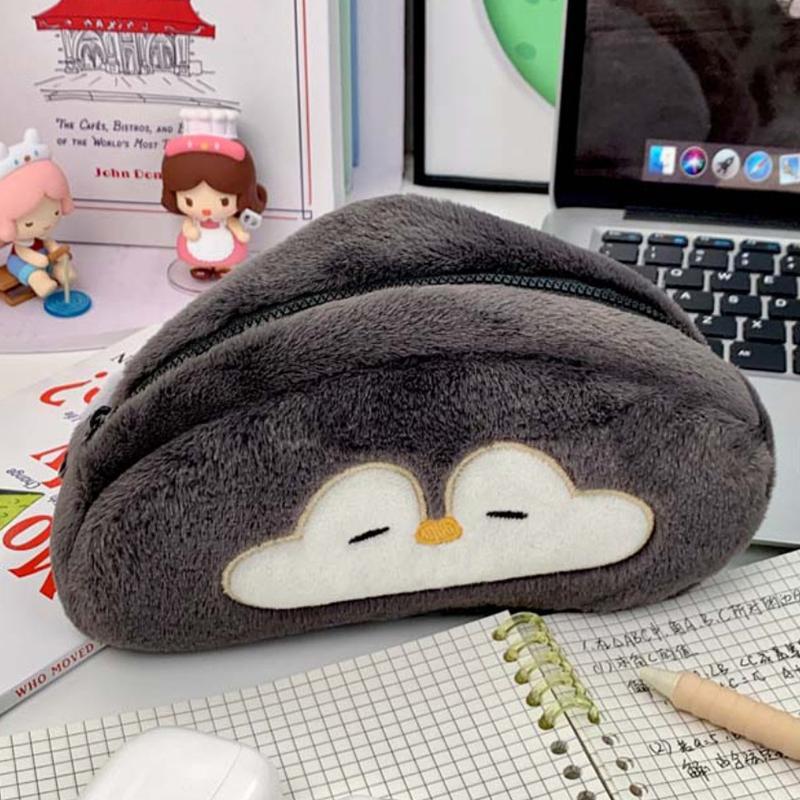 Large Capacity Pencil Case Multi-function Plush Pen Bag Otter Penguin Stationery Organizer Back To School Gift