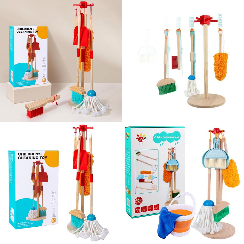 Wooden Cleaning Toy Set For Kids With Childrens Playhouse Role Play Fun