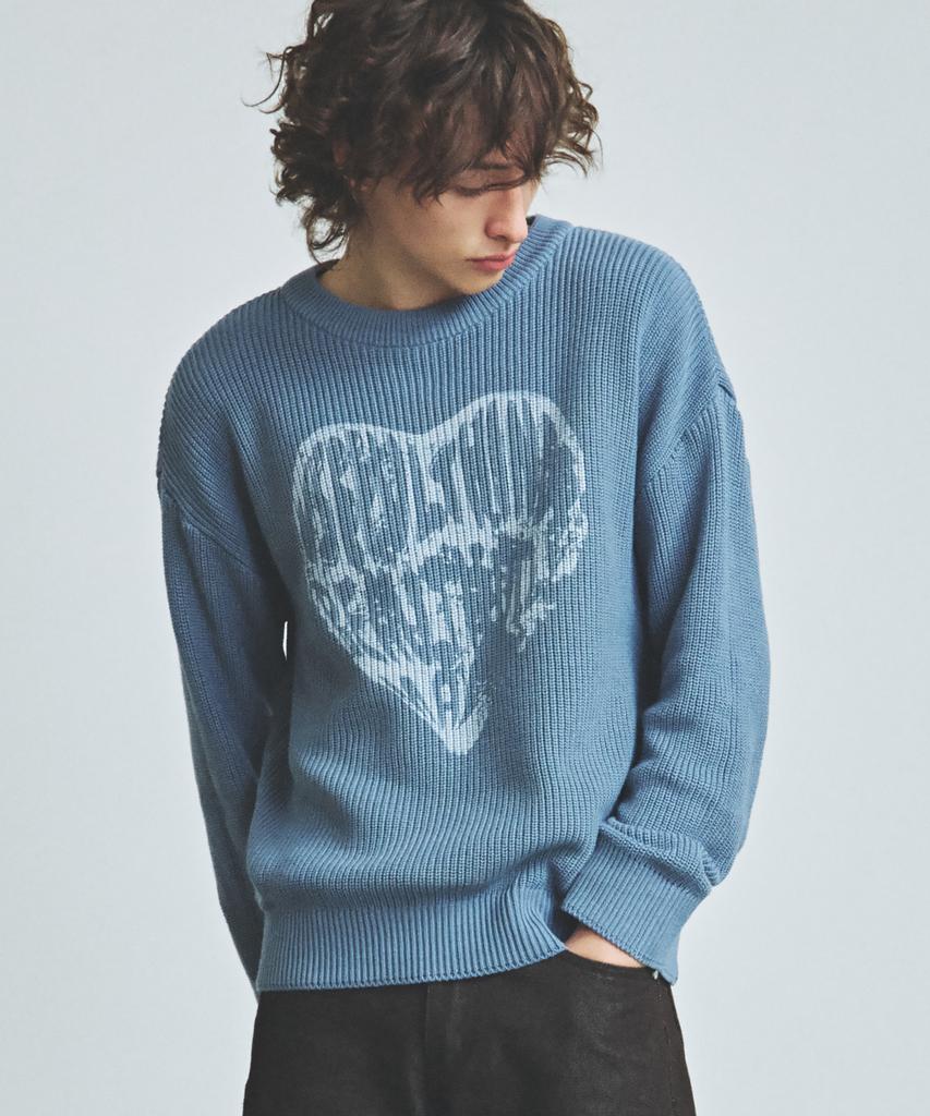 KNITTED Vintage Heart Round Knit Stone Blue