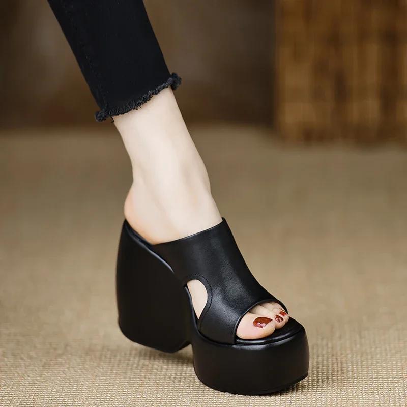 Fashion 2025Ladies Shoes High Quality Open Toe Summer Simple Solid Outdoor Casual Platform Wedge Slippers Zapatos De Mujer