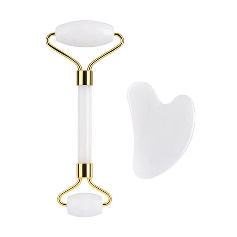 

White Jade Roller Scraping Board Set Face Gua Sha Anti-Wrinkle Gouache Scraper Facial Lifting SPA Skin Care Jade Massager