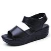 WTEMPO Women Large Size Wedge High Heels Shoes Female Solid Color Buckle Platform Leather Casual Summer Slippers