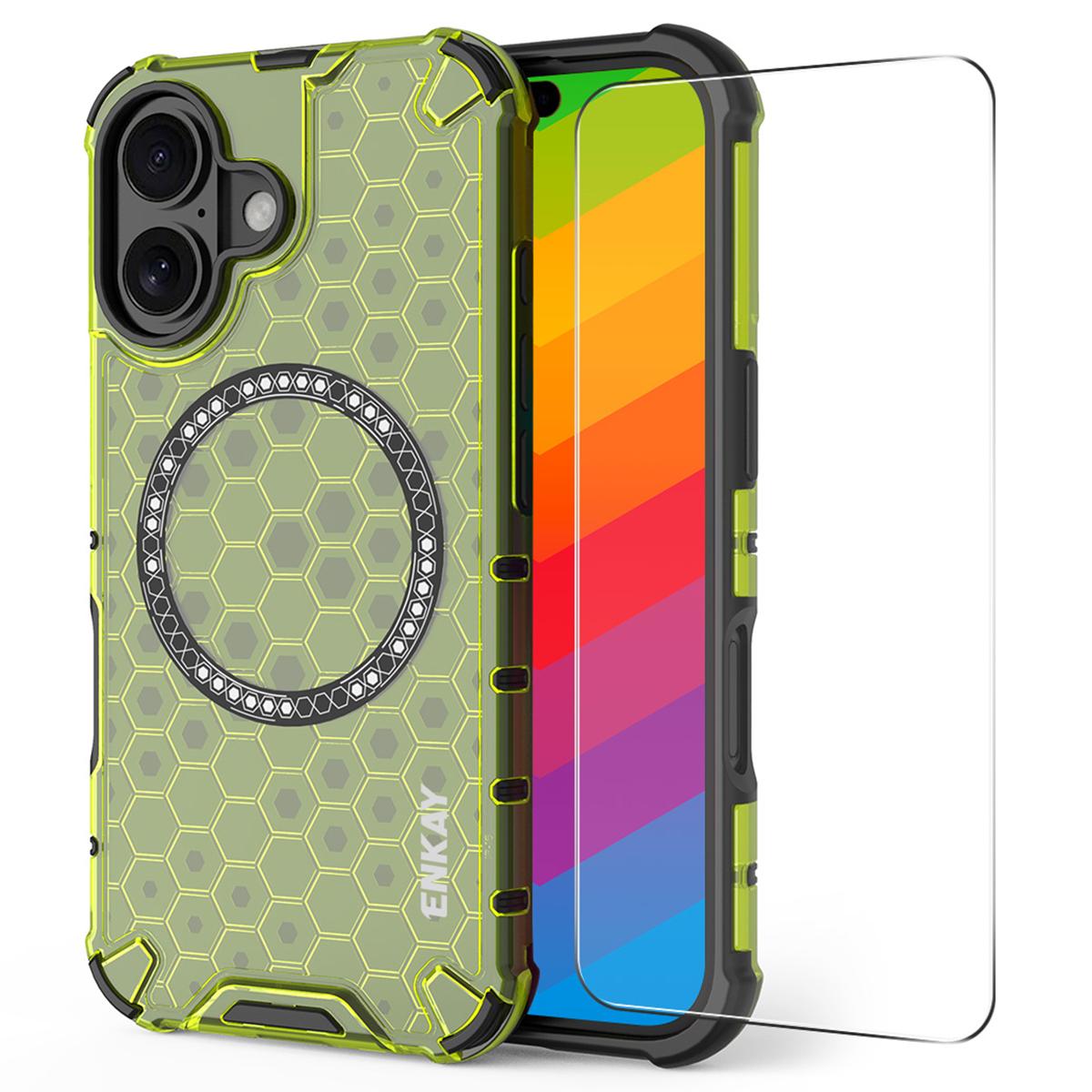 

For iPhone 16 Plus Case Compatible with MagSafe TPU+PC Phone Cover with Screen Film Green