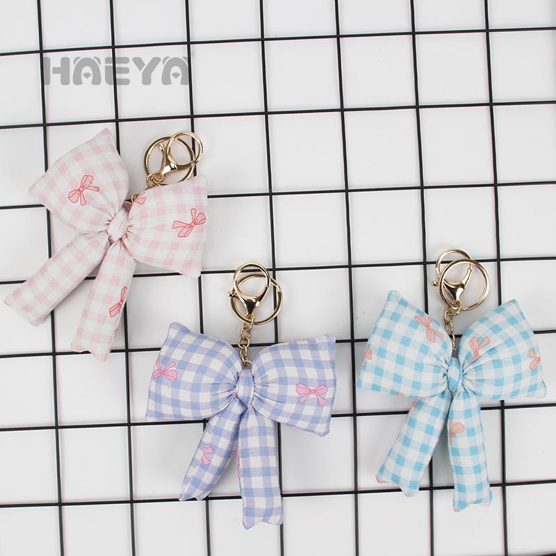 Korean Plaid Bow Keyring Doll Bag Charm Ornament