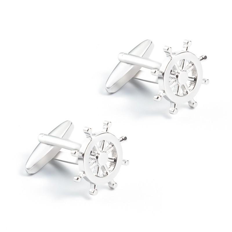 High End Electroplated Silver Helmsman Anchor Metal Cufflinks Men's French