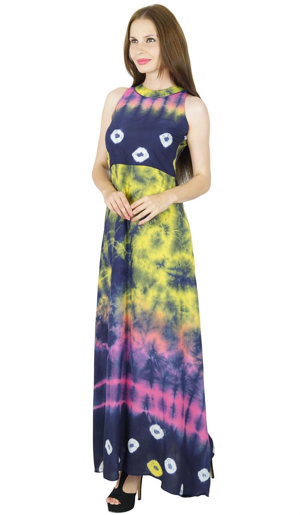 Bimba Women Exclusive Tie & Dye Maxi Dress Sleeveless Rayon Custom Clothing