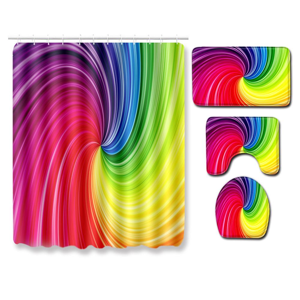 Cool Pattern Shower Curtain Floor Mat Combination Four-Piece Set Bathroom Toilet Carpet Mat Foot Mat