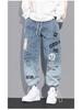 YOA Men's Autumn Graffiti Print Loose Jeans with Cartoon Design and Drawstring