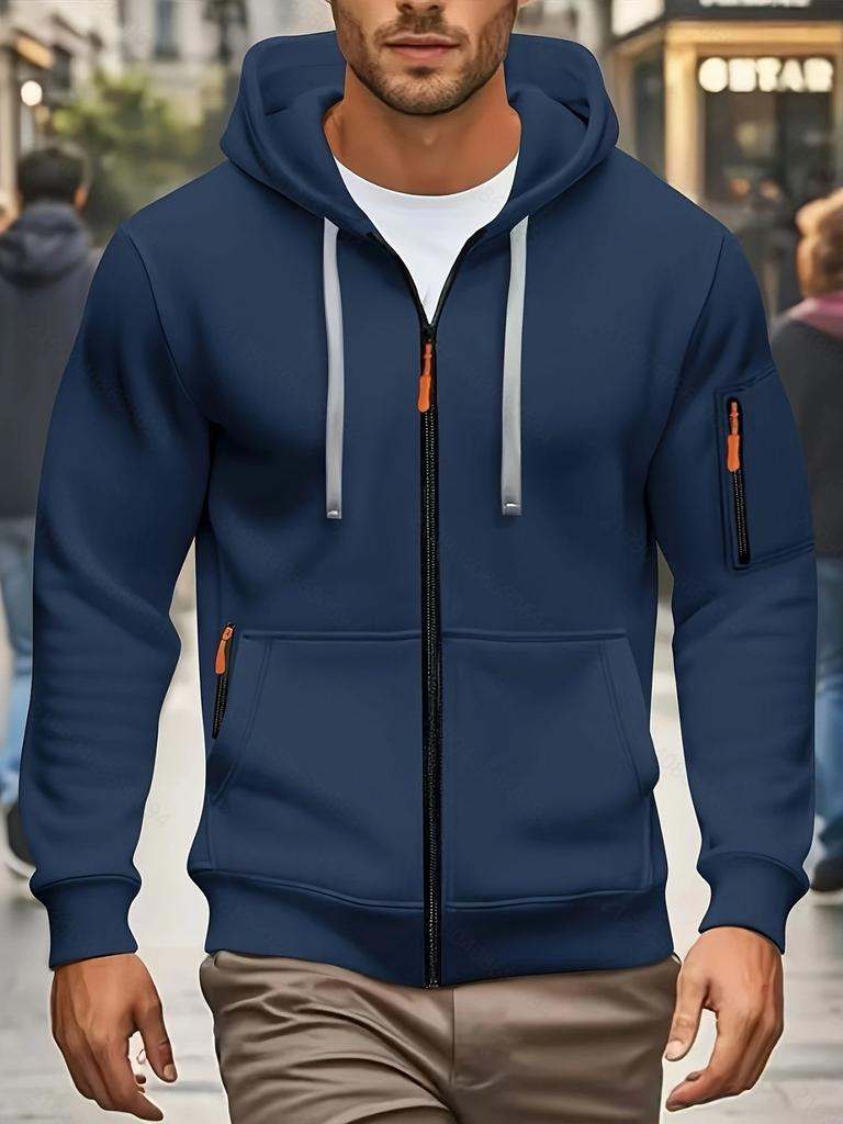 European Size Spring and Autumn Men's Sweater Hooded Zipper Multi-pocket Jumper Men's Sports and Leisure Jacket