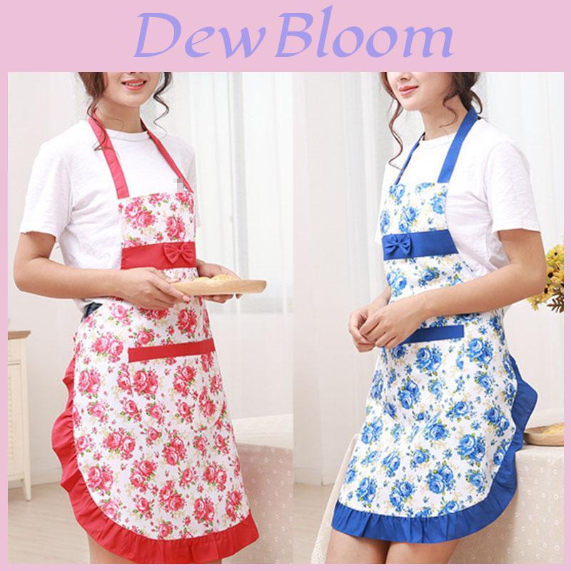 Elegant Women Floral Kitchen Bib Apron With Stylish Pockets For Cooking And Baking