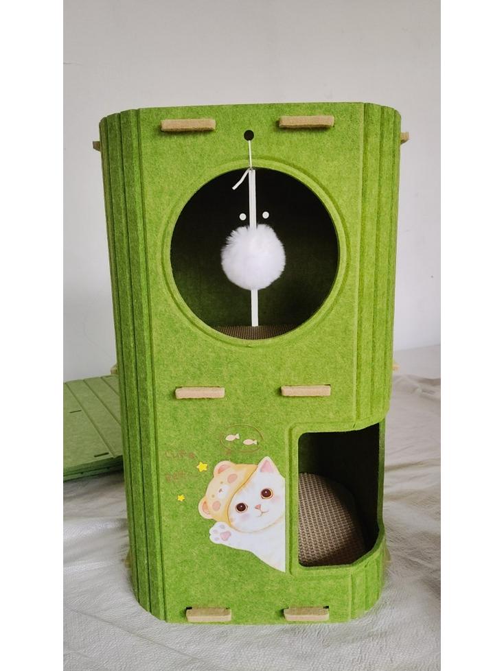 Four-Season Cat Tree House: Multi-Layer Felt Nest for Multiple Cats with Double-Layer Hideaway