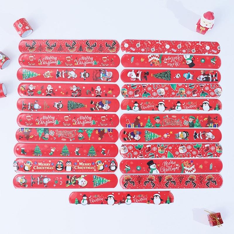 100Pcs Holiday Slap Wristbands for Christmas Snap Bands for Wrist Decoration Stylish Pat Rings Party Accessories