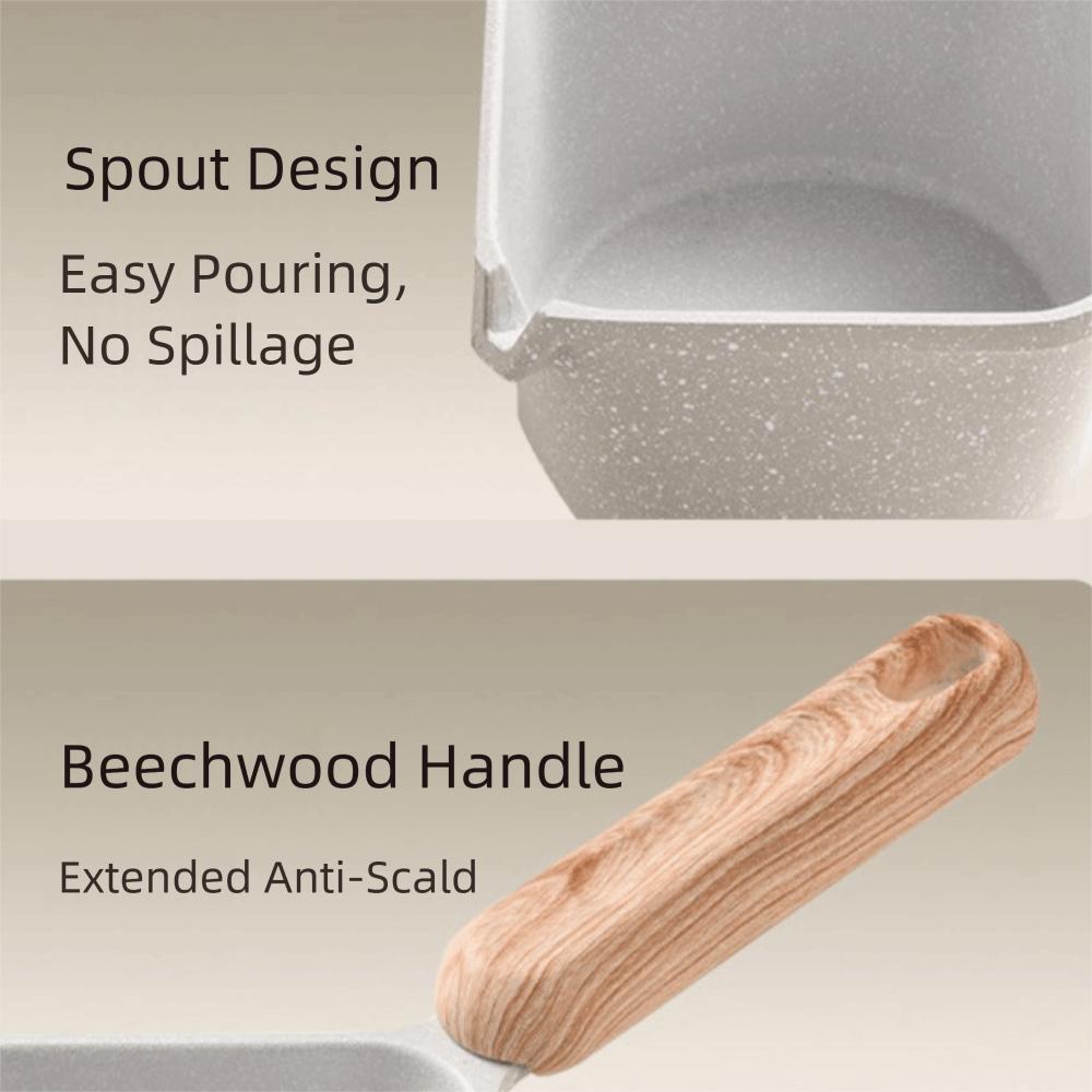 Non-stick Pouring Oil Pan Wood Handle Sauce Pan Cookware Butter Heating Pot  Porridge