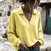 Women's Casual V-Neck Long Sleeve Loose Fit Pullover Top for Everyday Wear