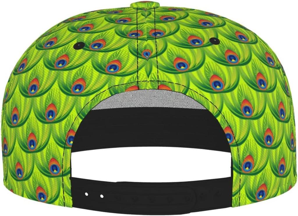 Abstract Green Peacock Feathers Baseball Cap for Men Women Adjustable Trucker Hat Snapback Sun Dad Cap Lightweight Unisex