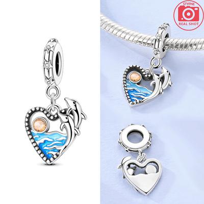 Original Charms Copper Ocean Dolphin Heart-Shaped Pendants Fit Charms Plata Bracelets For Women Jewelry Making Diy Gifts