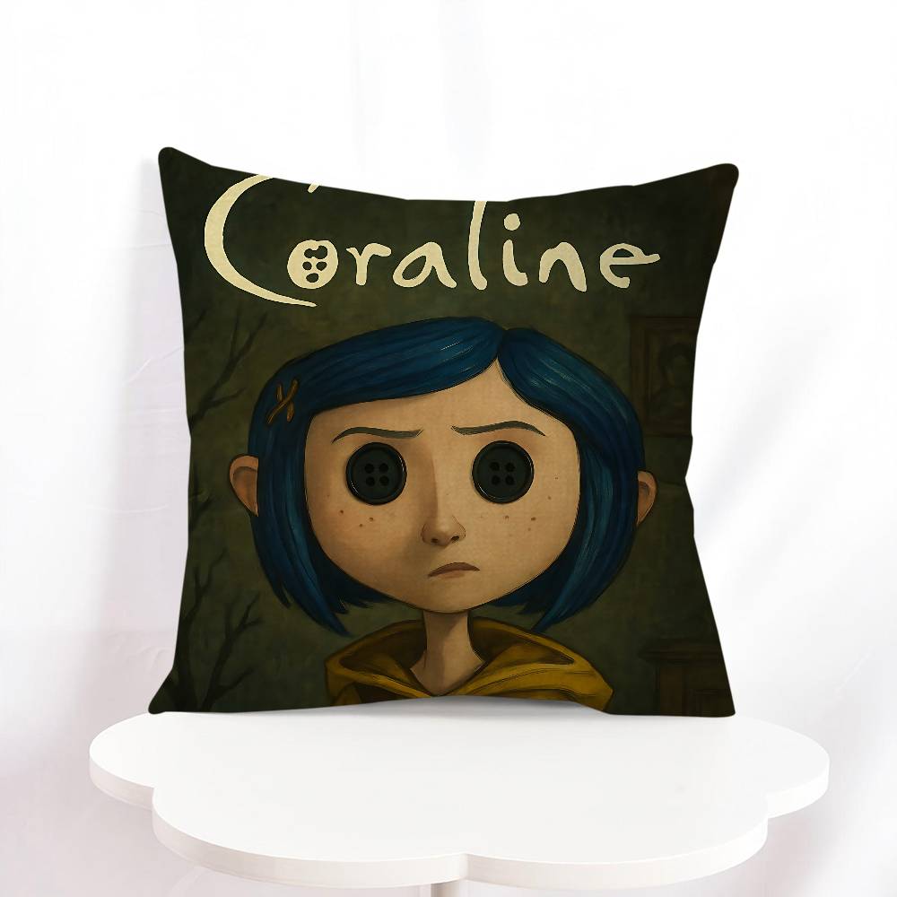 C-Coraline Cartoon Pillowcase Bedroom Sofa Decorative Cushion Cover With Zipper Soft Cushion Cover