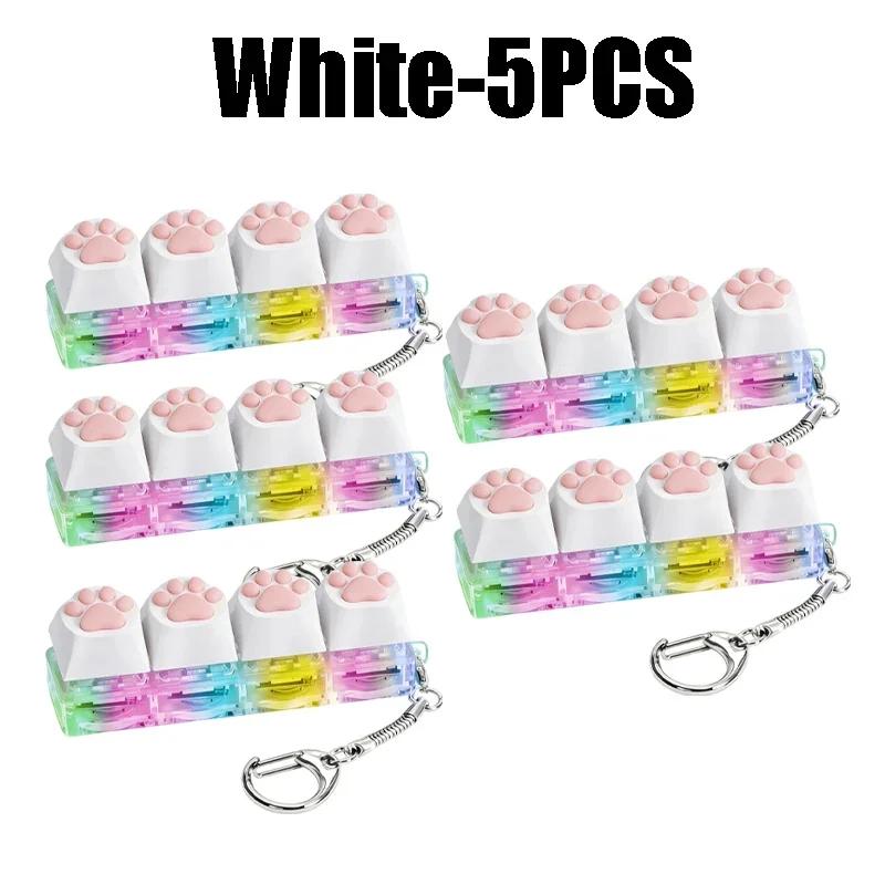 Cat Paw Glow Keychain Fidget Toy Light-Up Silicone Keyboard Button Stress Reliever Portable Clicker Keyring for Anxiety Desk