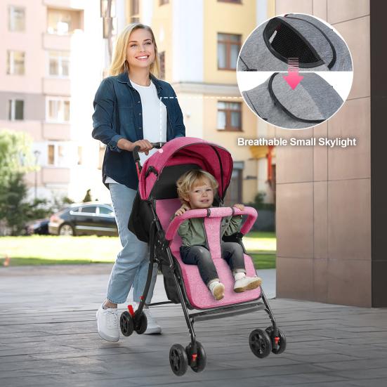 Reise-Kinderwagen, Einhand-Faltbarer Säuglings-Buggy mit Verstellbarer Rückenlehne, Verdeck, Ablagekorb für 0-2 Jahre Kleinkinder bis zu 10 kg