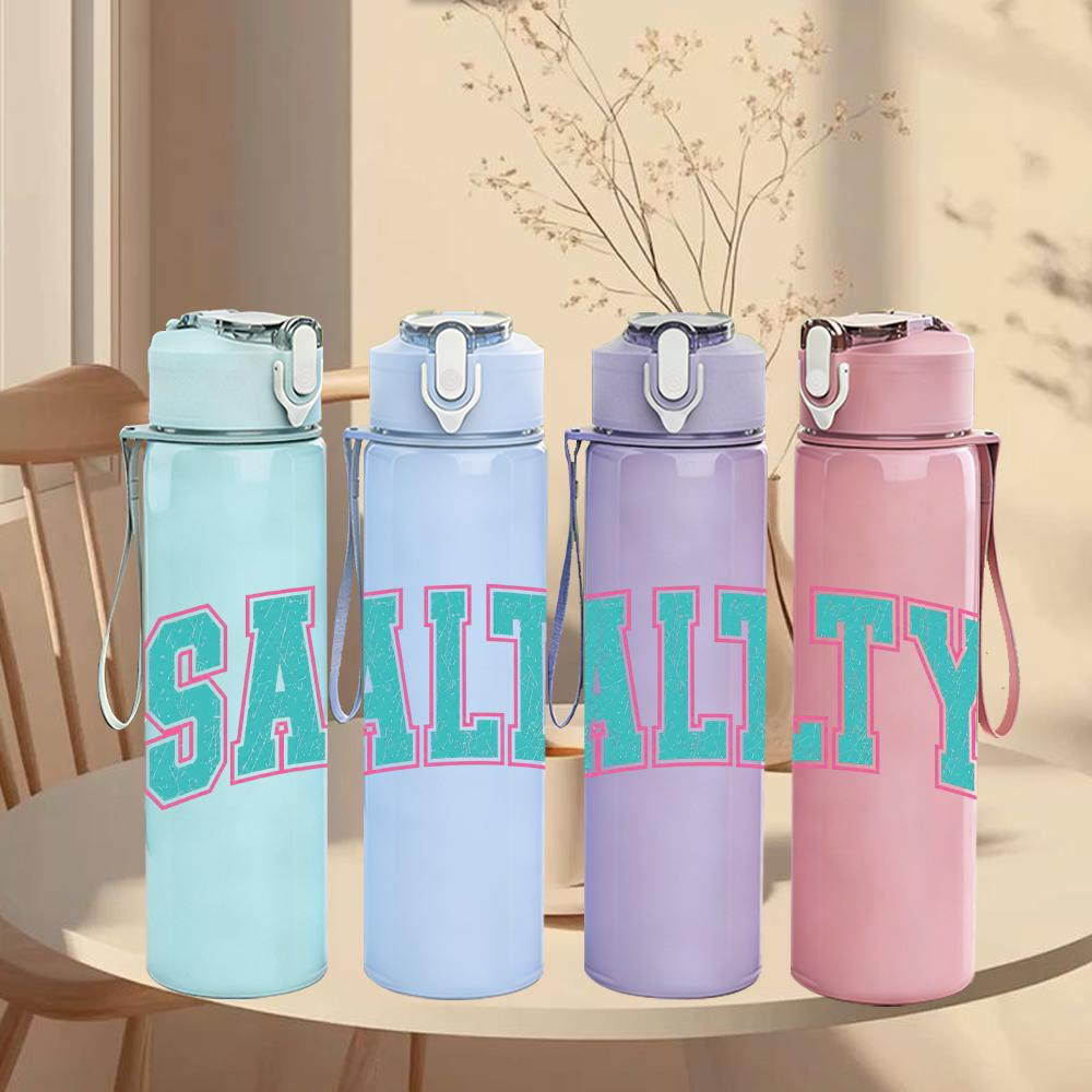 1PC Salty Pastel Letter Graphic,750ml Color Plastic Sports Water Bottle,Leakproof Flip Straw Lid,Suitable for Sports Office Home Use