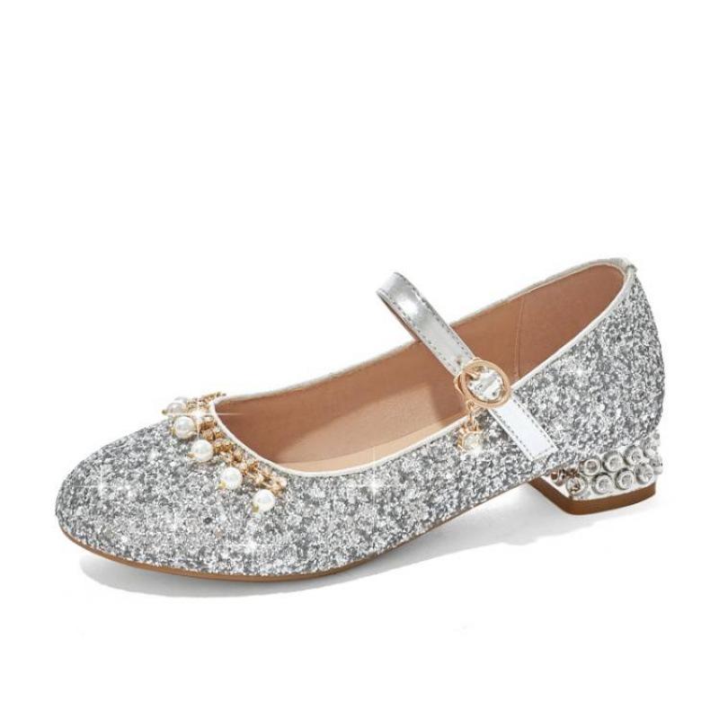 New children's sequined crystal shoes comfortable high heel princess shoes college girls student shoes soft sole four seasons girls shoes