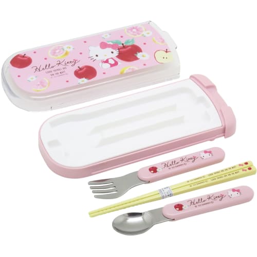OSK Bento Chopsticks & Cutlery, Hello Kitty Fruit Design, Pull-Out Lid Trio, Made in Japan, CT-20