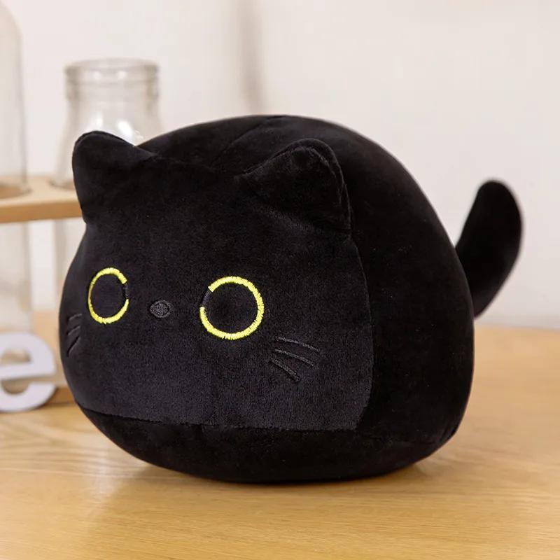 10/15/25CM Kawaii Cuddly Black Cat Plush Doll Cartoon Stuffed Round Ball Cat Plushie Girl's Bag Keychain Pendant Toys Ornaments