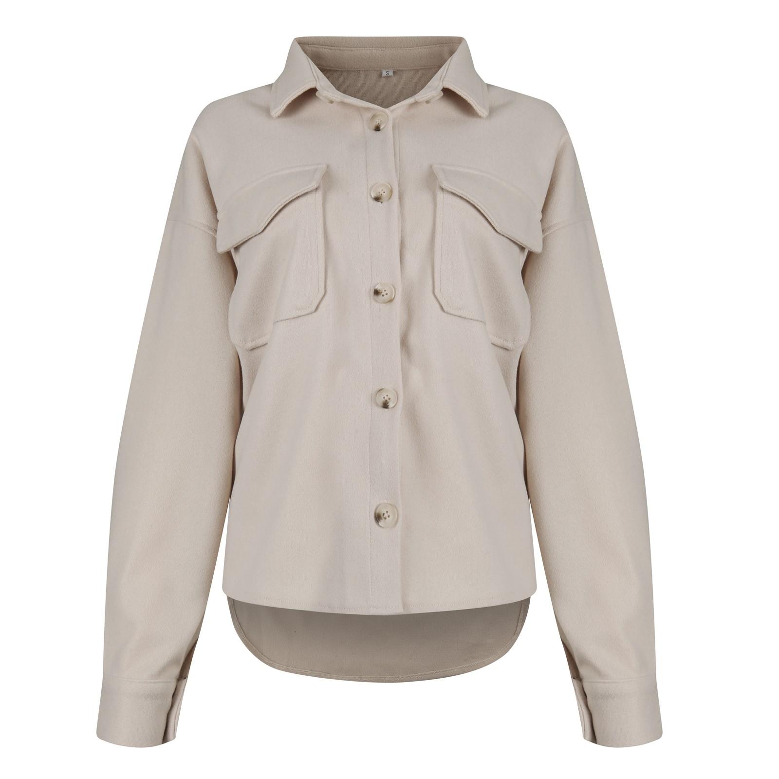 Женская модная однобортная рубашка с длинным рукавом и карманом — фото 8