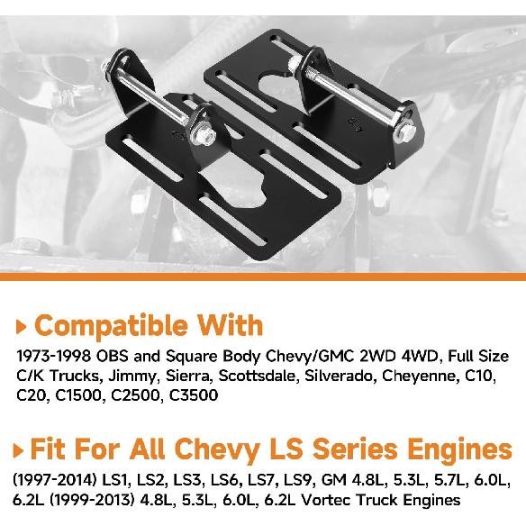 LS Conversion Engine Swap Mounts, Adjustable Swap Motor Mount Bracket Compatible with 1973-1998 Square Body/OBS Chevy GMC Truck 2WD 4WD