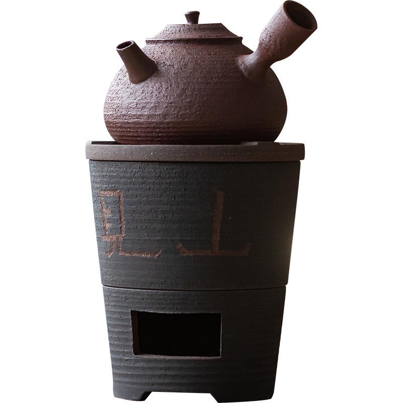 Guanlan Coarse Pottery Dual-use Charcoal Stove & Side-handle Teapot for Outdoor Tea Brewing
