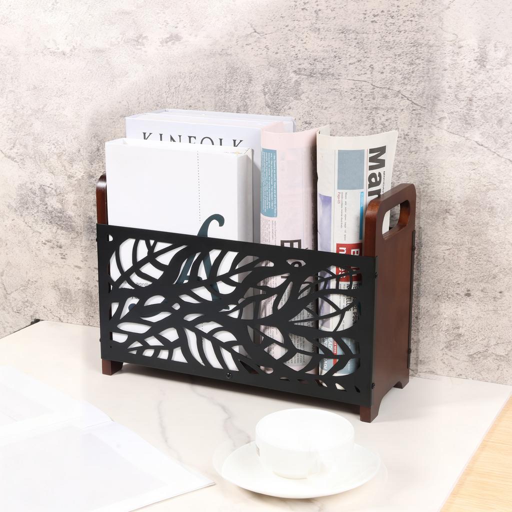 Zeitschriftenständer Holz Metall Schreibtisch Ordner Organizer mit Griff Zeitungsaufbewahrungskorb für Couchtisch Schreibtisch Dekoration