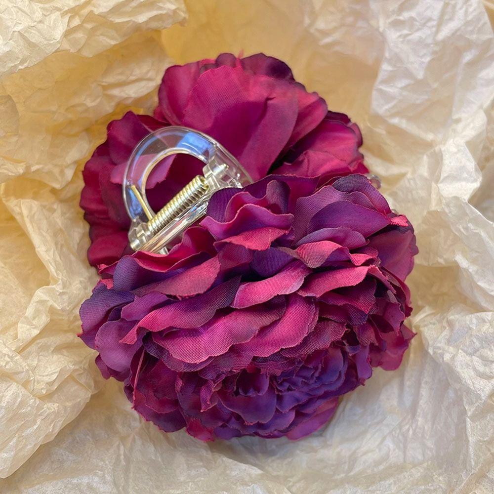 French Elegant Peony Flower Hair Claw Beautiful Simulation Flowers Hair Claw Clip Chic Summer Beach Headpiece for Women Girls