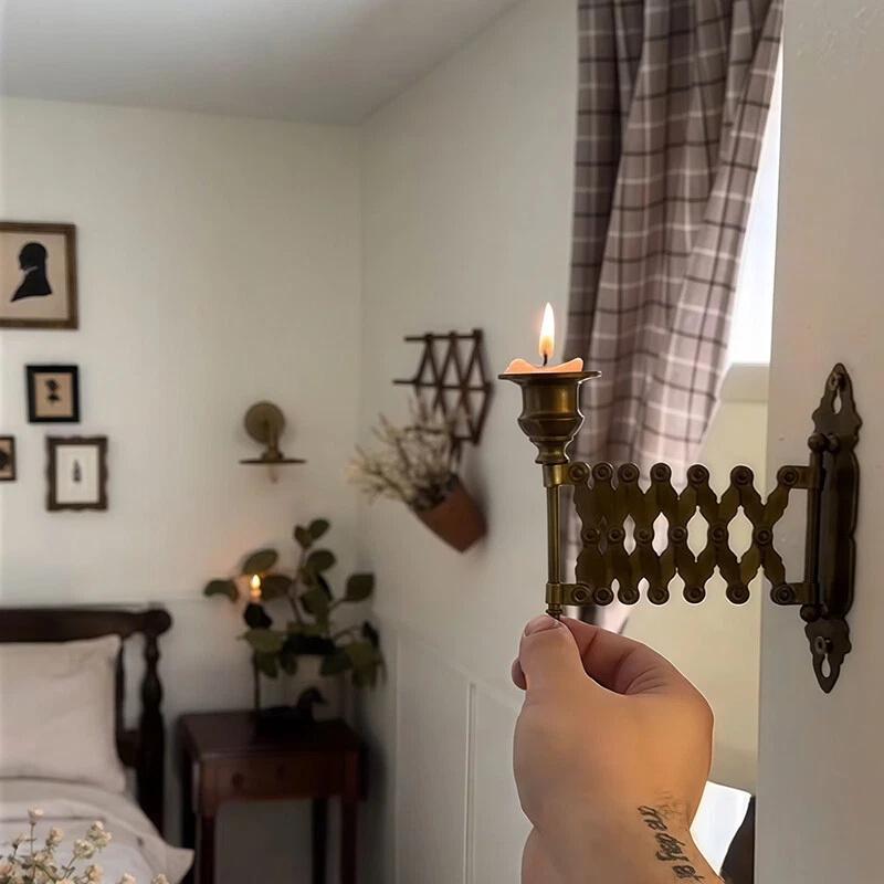 Vintage Style Extendable Taper Candle Holder Wall Mounted Candlestick Rack Decor