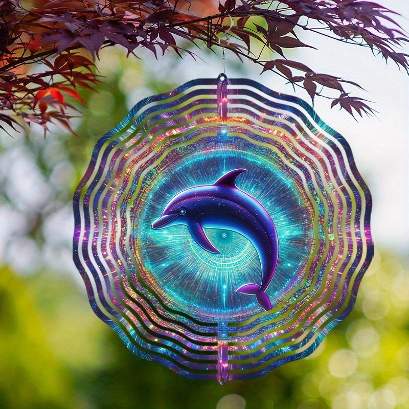 Holographic Dolphin Wind Chime. 10-inch vibrant metal art for balcony, terrace or garden. A perfect gift.