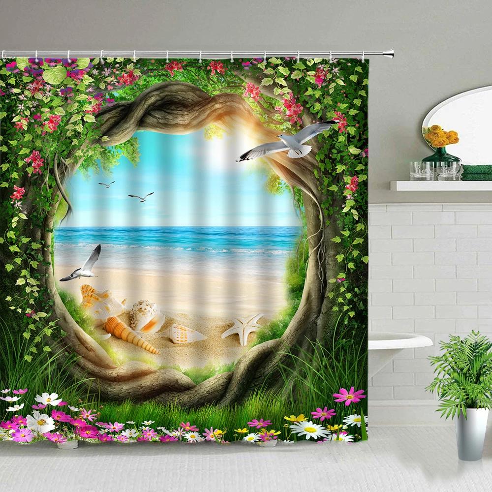 Beautiful Wing Elves Girl Shower Curtain Fantasy Enchanted Forest Bathroom Decor Deer Mushroom Flower Backdrop Hanging Curtains