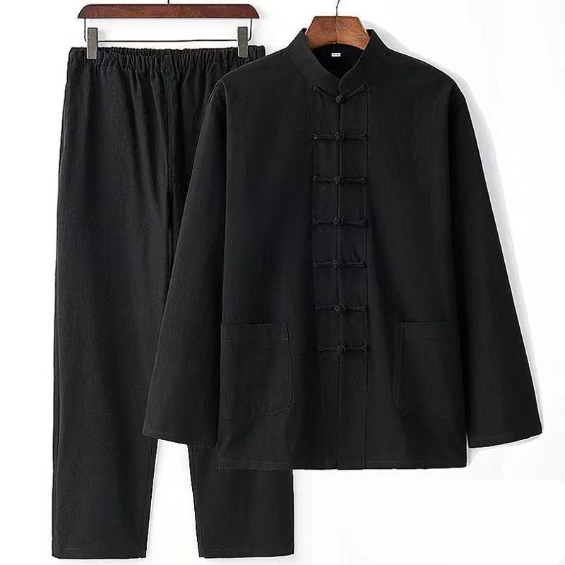 Chinesischen Stil Baumwolle Leinen Laien Zen Kleidung Tee-Set Chinesische Retro Männer Meditation Tang Hanfu