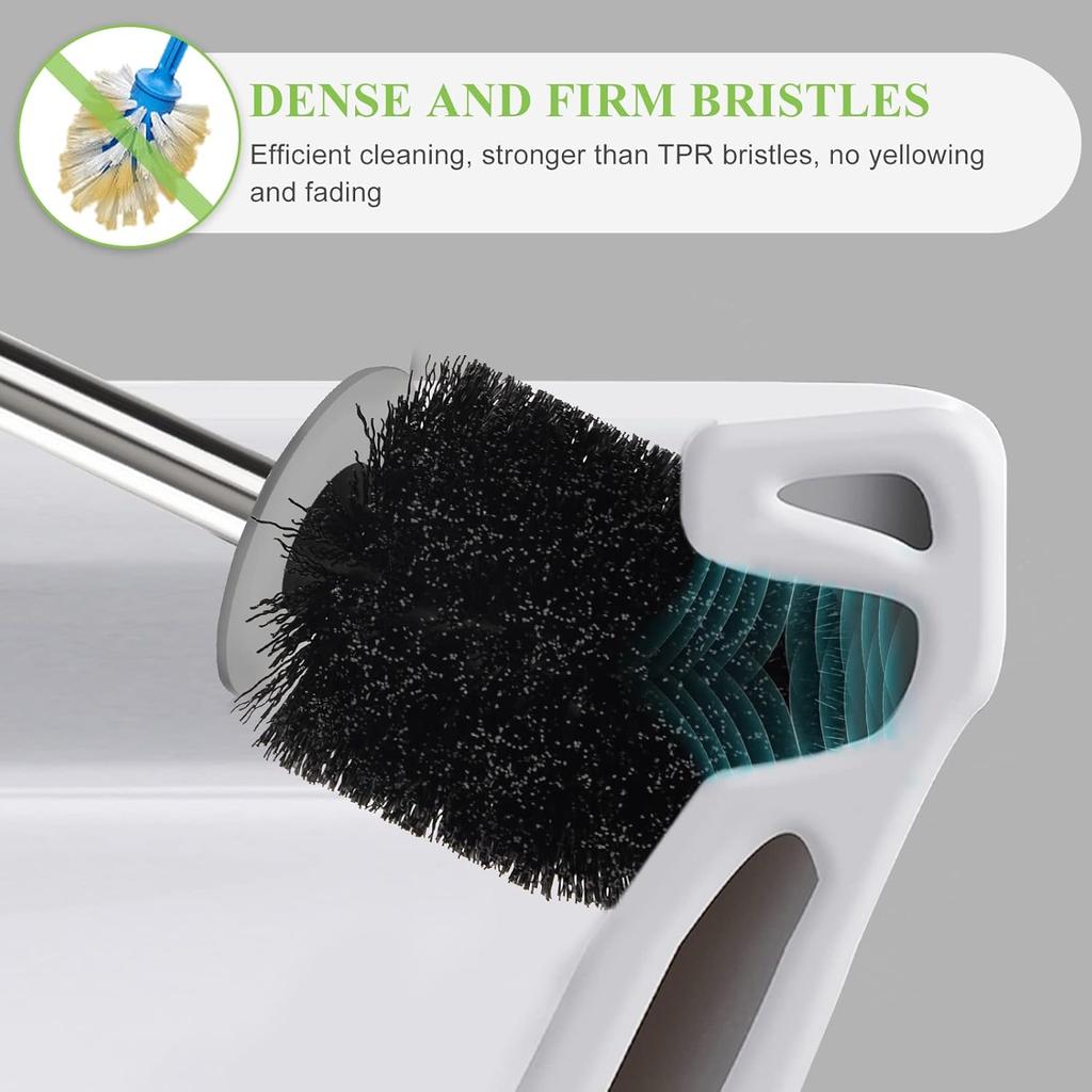 Compact Toilet Brush Holder Stainless Steel Handle Space Saving For Storage Deep Cleaning Drip-Proof Easy To Assemble Nylon Bristles White Grey