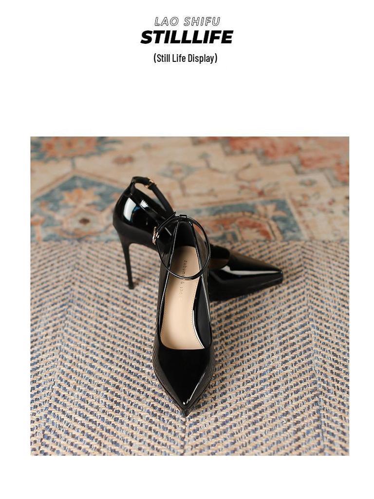 1088-10 Chaussures en cuir verni à talons hauts de 10 cm, bout pointu, plateforme et boucle