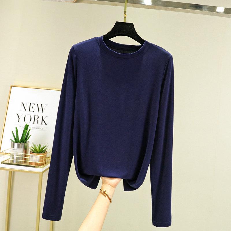 

Женская приталенная футболка с длинным рукавом из модала - Модный топ с круглым вырезом для осени 2024 XXL