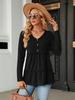 2024 Autumn/Winter V-neck Button Patchwork Loose Long Sleeve T-shirt