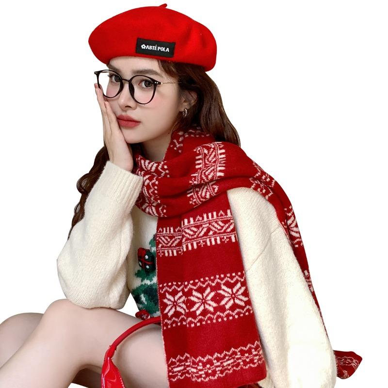 Winter new Christmas new knitted scarf fashionable versatile high sense warm neck protection against wind and cold scarf