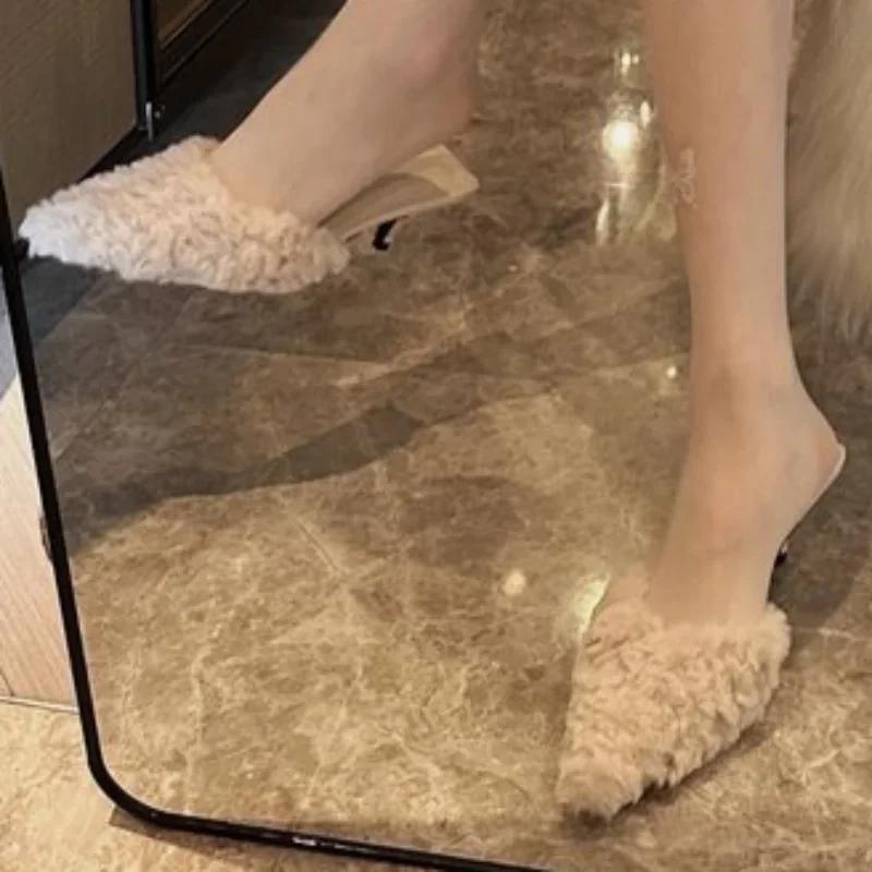 Fashion Women High Heels Shoes Suede Slippers 2025 New Trend Spring Fashion Party Sexy Pumps Casual Ladies Stilettos Sandals Fur Mujer