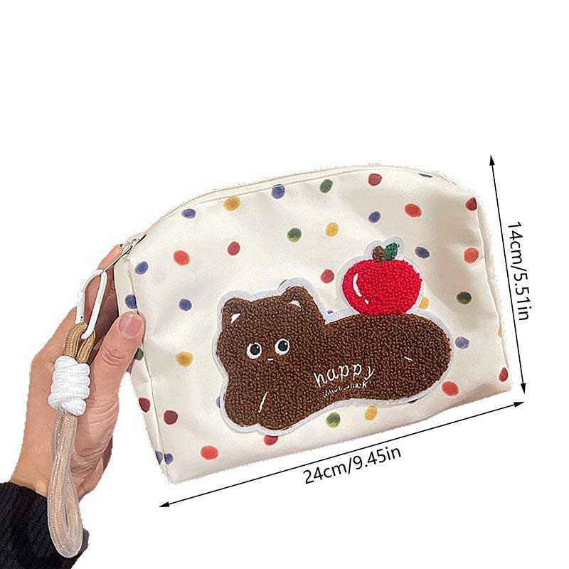 

Cute Kitten Apple Cat Polka Dot Makeup Bag Sweet Trendy Cosmetic Bag Large Capacity Outdoor Mountaineering Bag Christmas Gifts