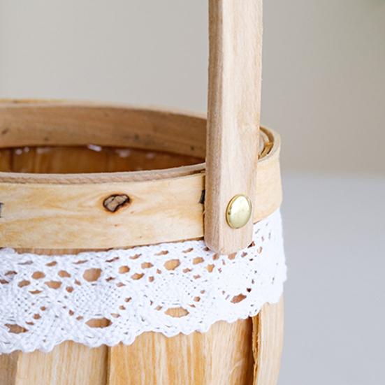 Flower Basket, with Lace Decor, Hand-Woven Wicker Rattan Flower Basket, Wood Portable Floral Gift Basket