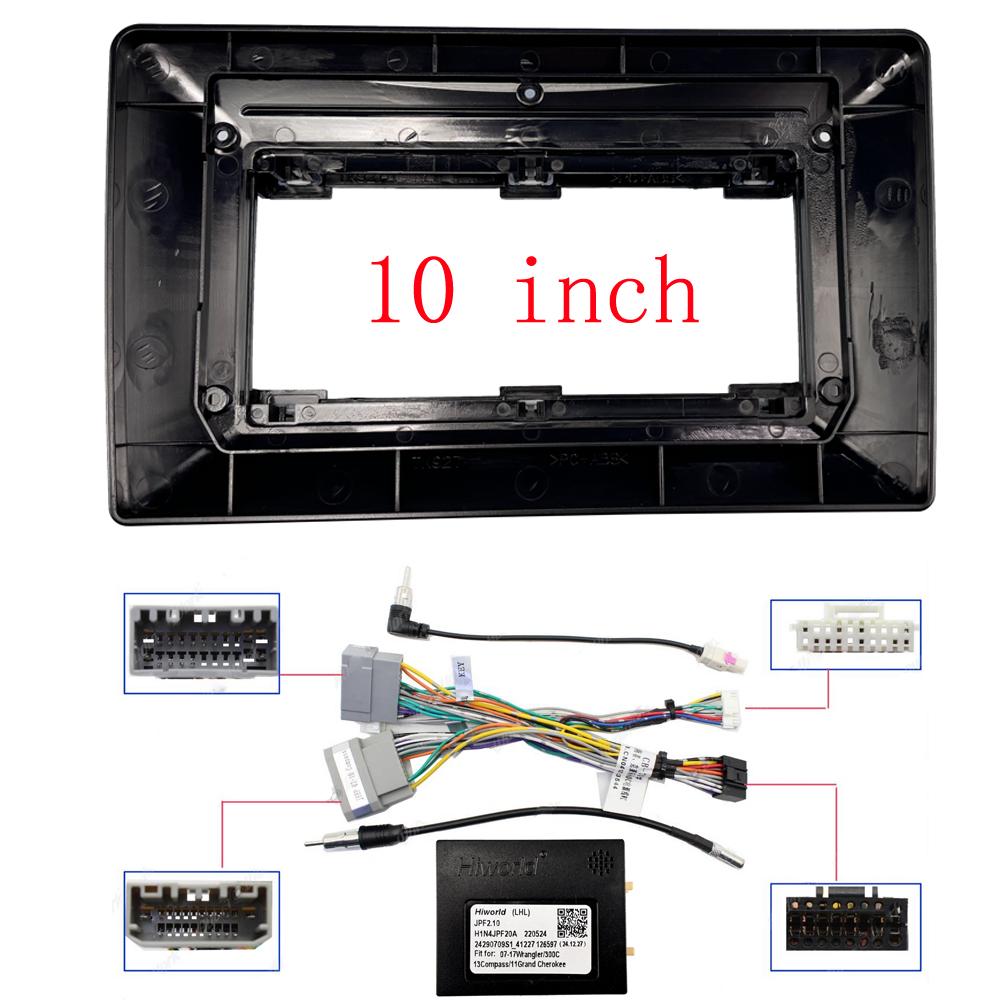 Car Android Radio Frame For Jeep Commander Compass Grand Cherokee Wrangler/Unlimited 10 inch Stereo Panel Harness Wire
