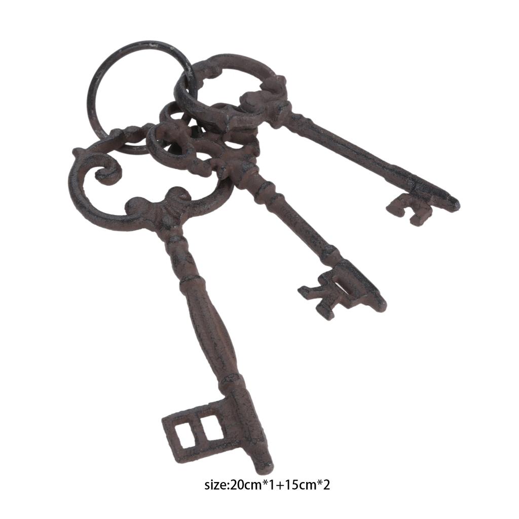 1pc Vintage Cast Iron Key Rings Ornaments Heavy Duty Metal Keys Chain Rustic Skeleton Antique Decor Bar/Home/Restaurant Wall
