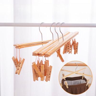 Bamboo Clip Pants Rack with Traceless Hangers - Four-Corner Drying Hanger