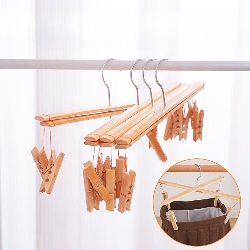 Bamboo Clip Pants Rack with Traceless Hangers - Four-Corner Drying Hanger