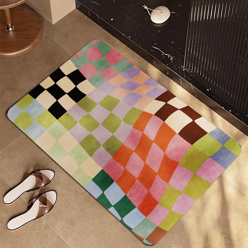 

Colorful Diamond Pattern Carpet Modern Art Style Mat Multicolor Gradient Rug Soft Floor for Bathroom Entryway Home Decoration 40X60CM